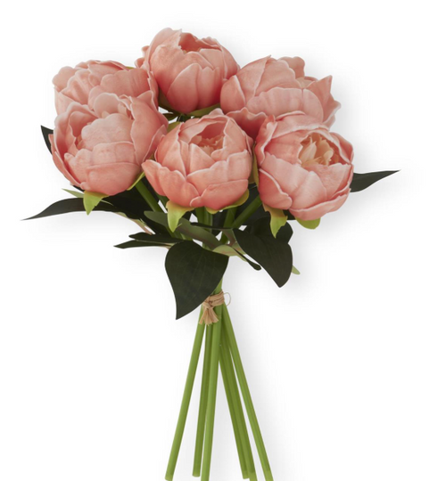 12 Inch Dark Peach Real Touch Peony Bundle (6 Stem)