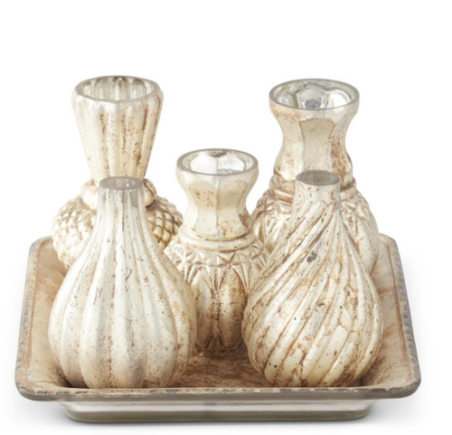Set/5 Burnt Champagne Bud Vases on Square Tray