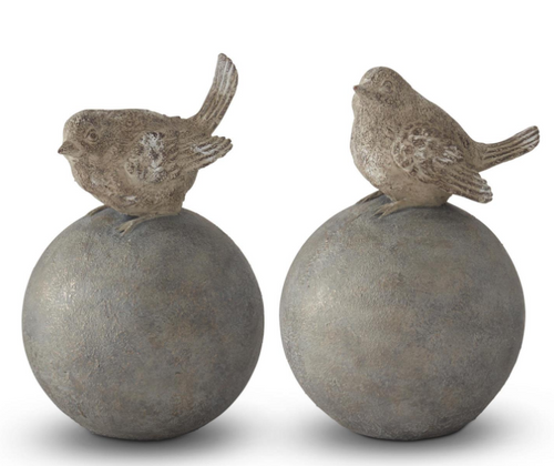 9.25 Inch Gray & Gold Resin Bird on Ball Finials ASST EACH