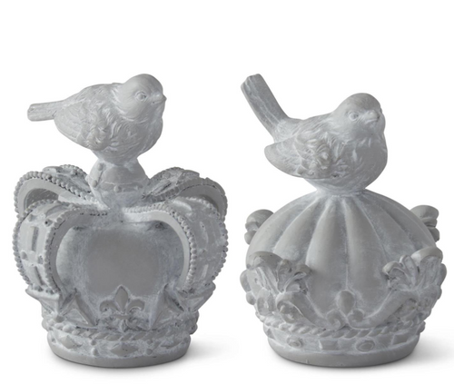 4 Inch Gray Resin Birds on Crowns ASST EACH