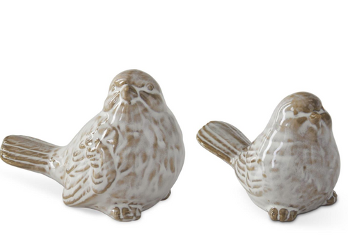 3 Inch Cream & Taupe Glazed Ceramic Birds ASST EACH