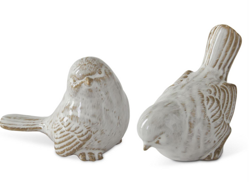 3.5 Inch Cream & Taupe Glazed Ceramic Birds ASST EACH