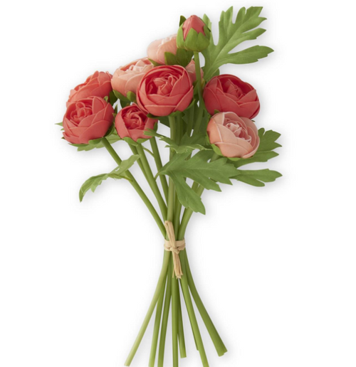 15 Inch Orange Coral Real Touch Ranunculus Bundle (10 Stems)