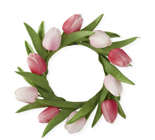 10 Inch Pink/Rose Real Touch Mini Tulip Candle Ring (4.75"Dia.)