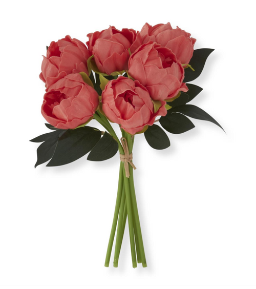12 Inch Coral Real Touch Peony Bundle (6 Stem)