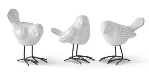 Assorted 3.5 Inch White Ceramic Birds w/Metal Feet (EACH)