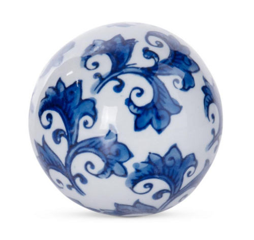 3 Inch Blue & White Ceramic Chinoiserie Ball