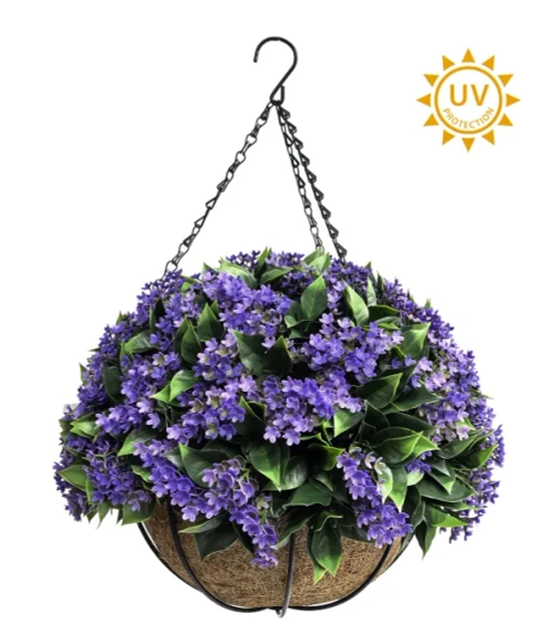 FLOWER HANGING BASKET 14IN PURPLE