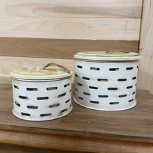 S/2 Round olive boxes w/wood lid FINAL SALE