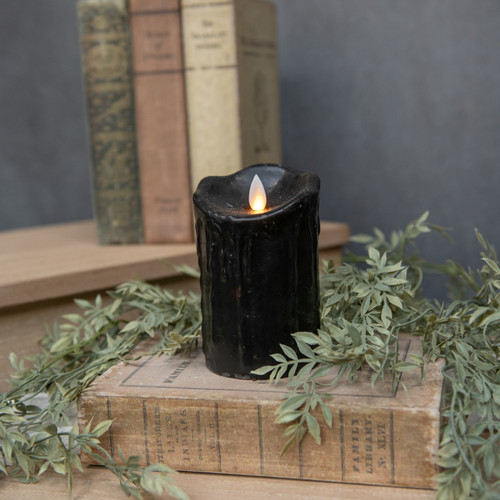5IN MOVING FLAME BLACK PILLAR CANDLE