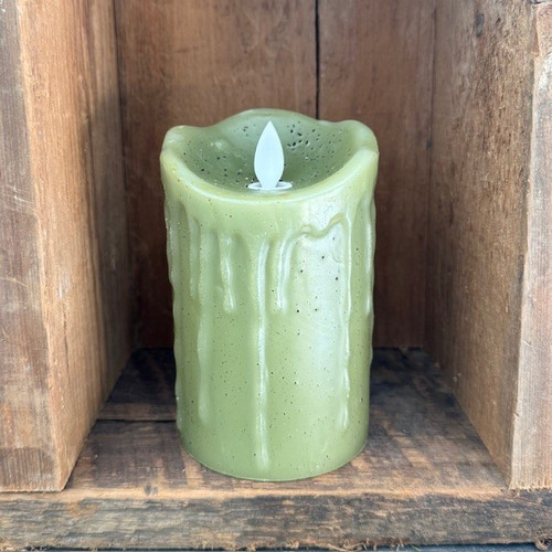 5IN MOVING FLAME GREEN PILLAR CANDLE