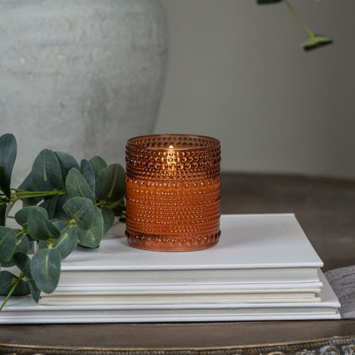 3.25IN SIENNA DOTTED GLASS 3D FLAME CANDLE