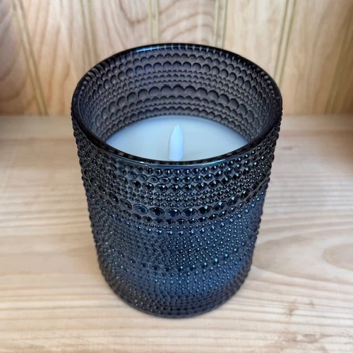5IN NAVY DOTTED GLASS 3D FLAME CANDLE