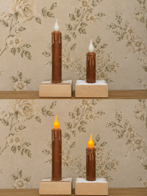 7in Brown Grungy LED Timer Taper Candle