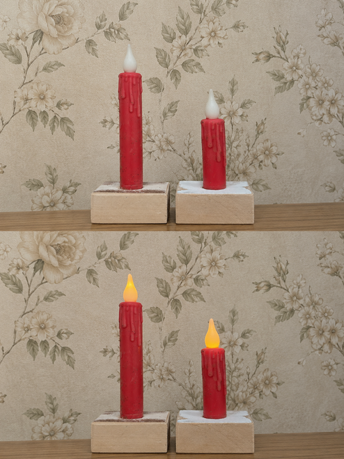 7in Red Grungy LED Timer Taper Candle