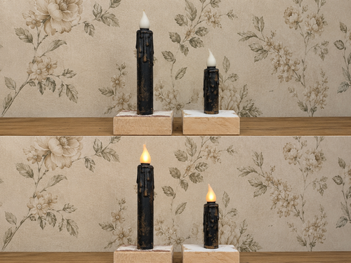 4in Black Grungy LED Timer Taper Candle