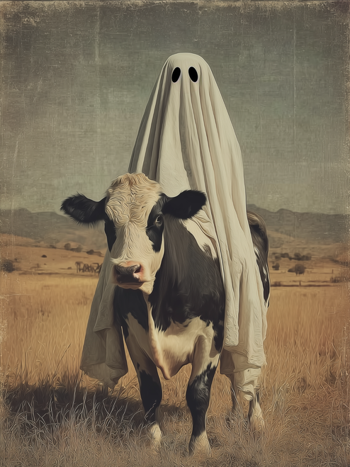 HMK1326L VINTAGE PHOTO OF GHOST AND COW