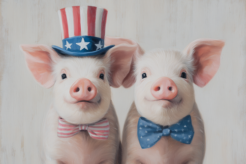 HMK1585B PATRIOTIC PIGLETS 4X6 BLOCK