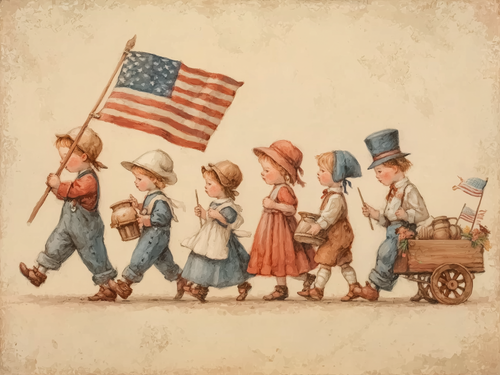 HMK1669B VINTAGE PATRIOTIC PARADE 4X6 BLOCK
