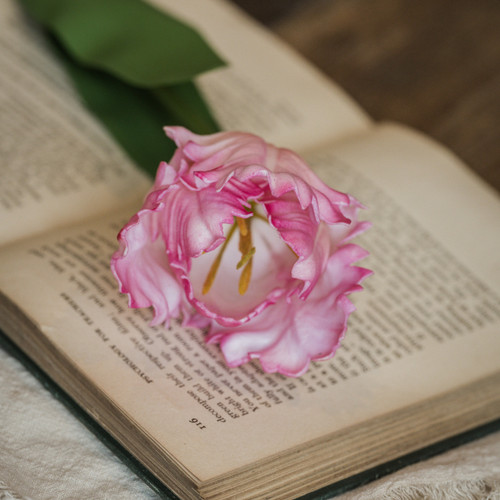 22.5" SOFT TOUCH PINK PARROT TULIP STEM