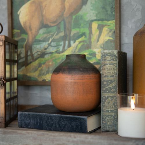 BURNT ORANGE METAL VASE