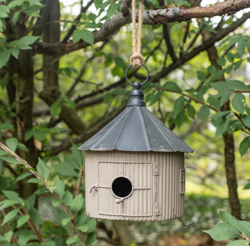 ROUND BLACK & TAN BIRDHOUSE