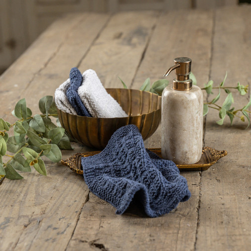SET/4 DENIM & WHITE KNIT WASHCLOTHS