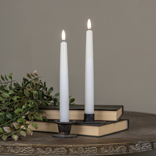 SET/ 2 - 9.5" 3D FLAME DROP WHITE TAPER CANDLE