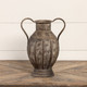 12" DISTRESSED BROWN METAL URN