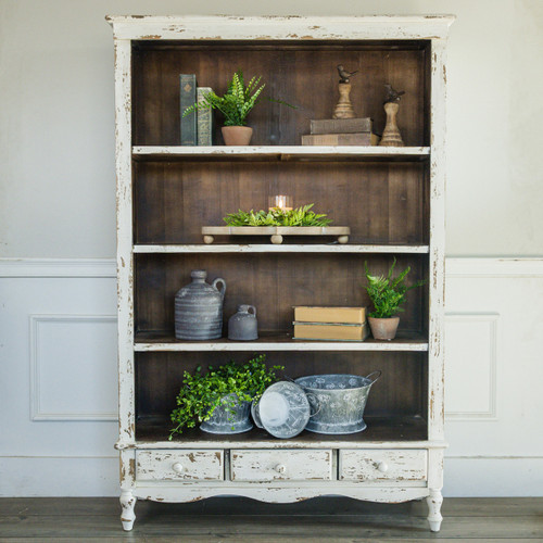 DISTRESSED WHITE LIBRARY BOOKCASE*