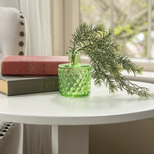 4" GREEN PATTERENED GLASS BUD VASE