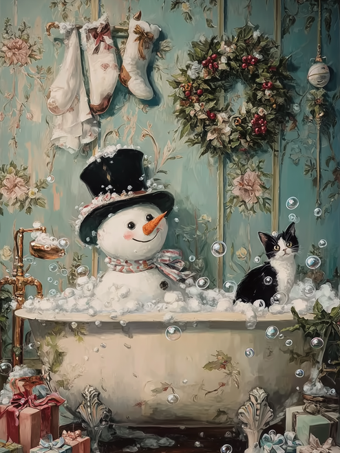 HMK1398B SNOWMAN AND CAT TUB BLOCK