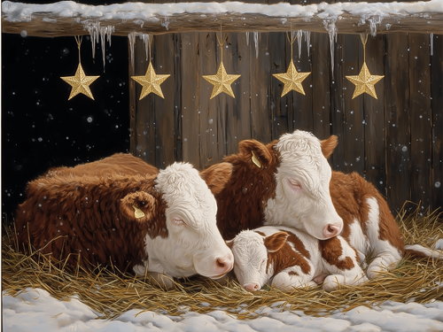 HMK1338B SNUGGLED UP COWS BLOCK