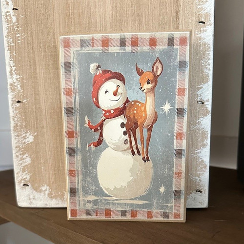 HMK1729B RETRO SNOWMAN REINDEER FRIENDS BLOCK
