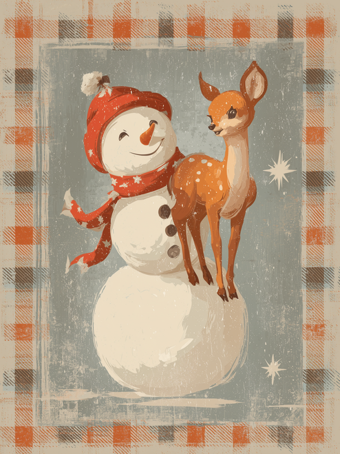 HMK1729B RETRO SNOWMAN REINDEER FRIENDS BLOCK