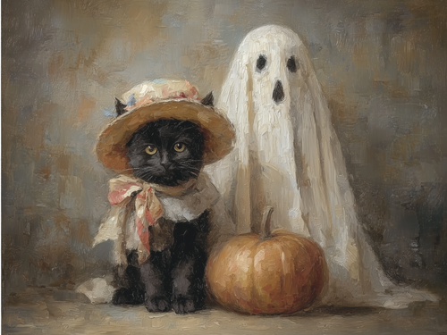 HMK1760 FALL GHOST KITTEN PAINTING BOX FRAME