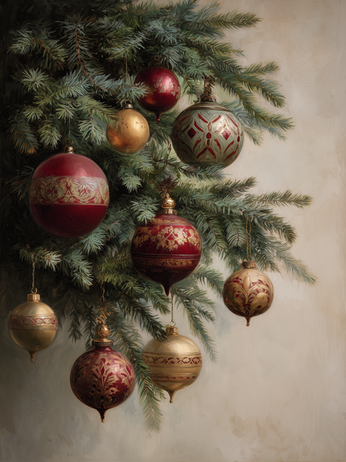 HMK1700L PINE WITH ANTIQUE ORNAMENTS