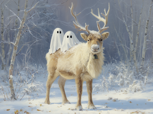HMK1774L CREAMY REINDEER WITH GHOSTS