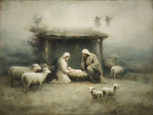 HMK1777L VINTAGE NATIVITY PAINTING