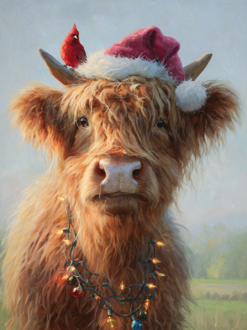 HMK1626L CHRISTMAS DECORATED HIGHLAND COW