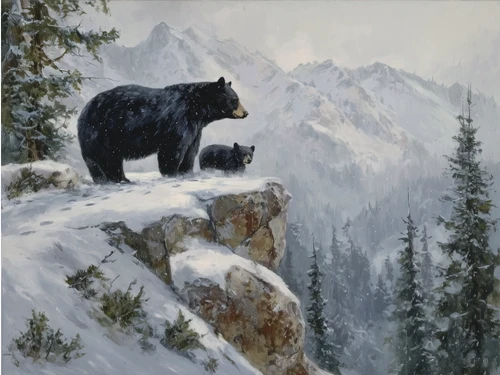 HMK1337L WINTER BLACK BEAR AND CUB