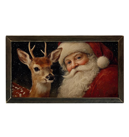 HMK1788L FOLK ART SANTA AND REINDEER