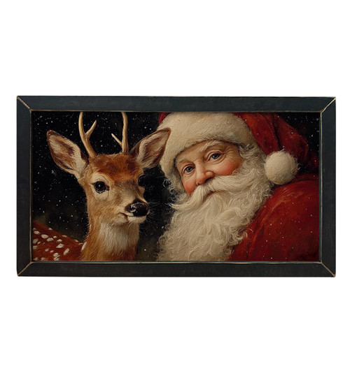 HMK1788L FOLK ART SANTA AND REINDEER