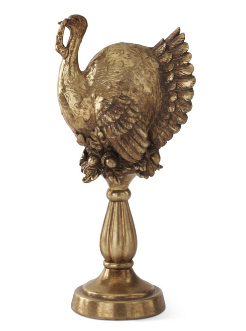 13.25in GOLD RESIN TURKEY ON PEDISTAL
