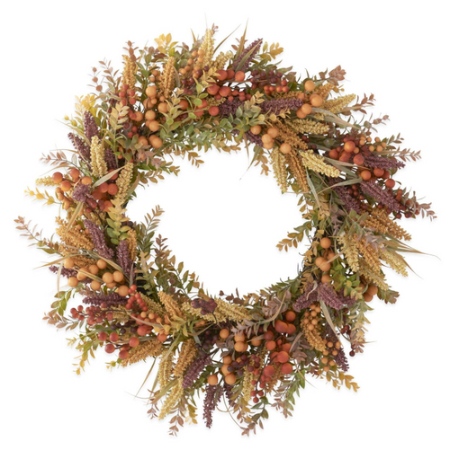 30in BURGUNDY CREAM SEED BERRY FALL FOLIAGE WREATH
