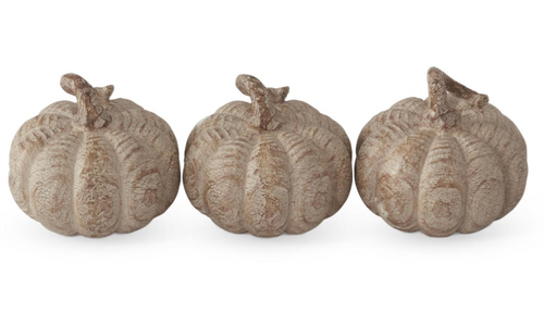 3in TAN RESIN FAUX WOODGRAIN FILLER PUMPKIN (EACH)