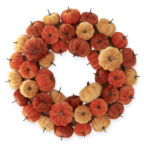 18in YELLOW RUST & ORANGE VELVET PUMPKIN WREATH