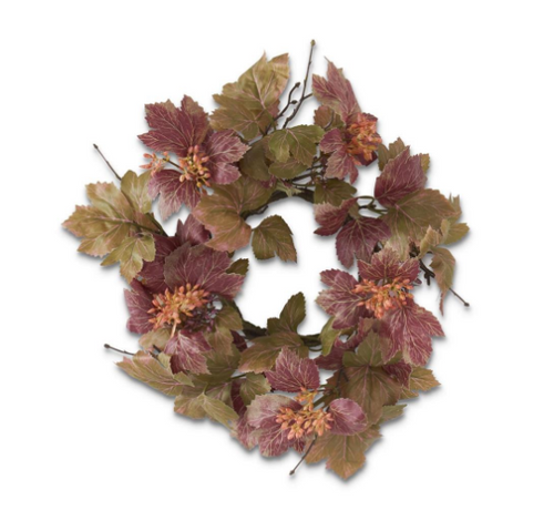 14in BURGUNDY & GREEN DANICA IVY CANDLE RING W/BUDS