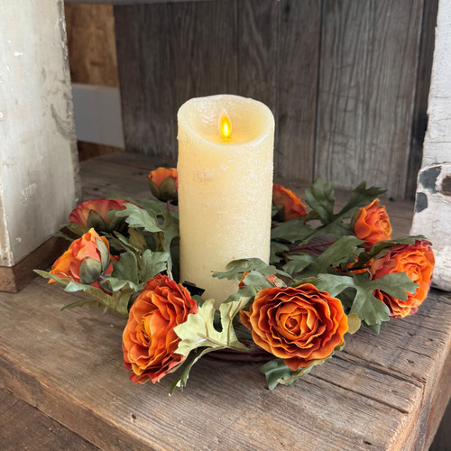 13in ORANGE RANUNCULOUS CANDLE RING