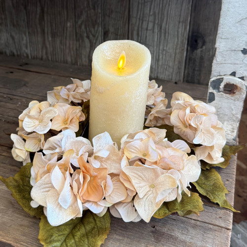 13.5in BURNT CREAM HYDRANGEA CANDLE RING